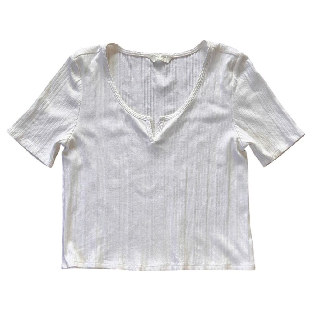 Lucky Brand Scoop Neck Short Sleeve White Top Medium